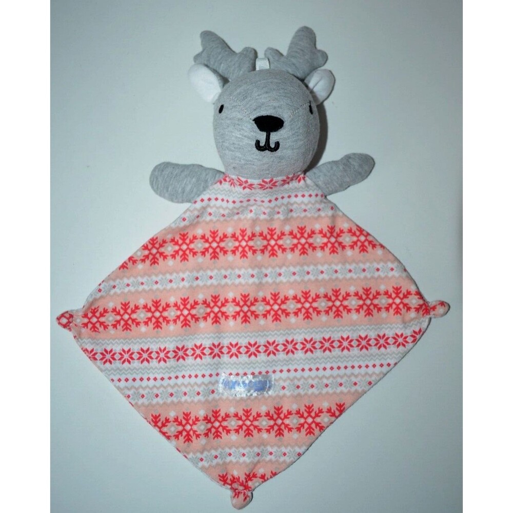 Max & Olivia Mini Gray Pink Red Reindeer Security Blanket  Lovey Christmas